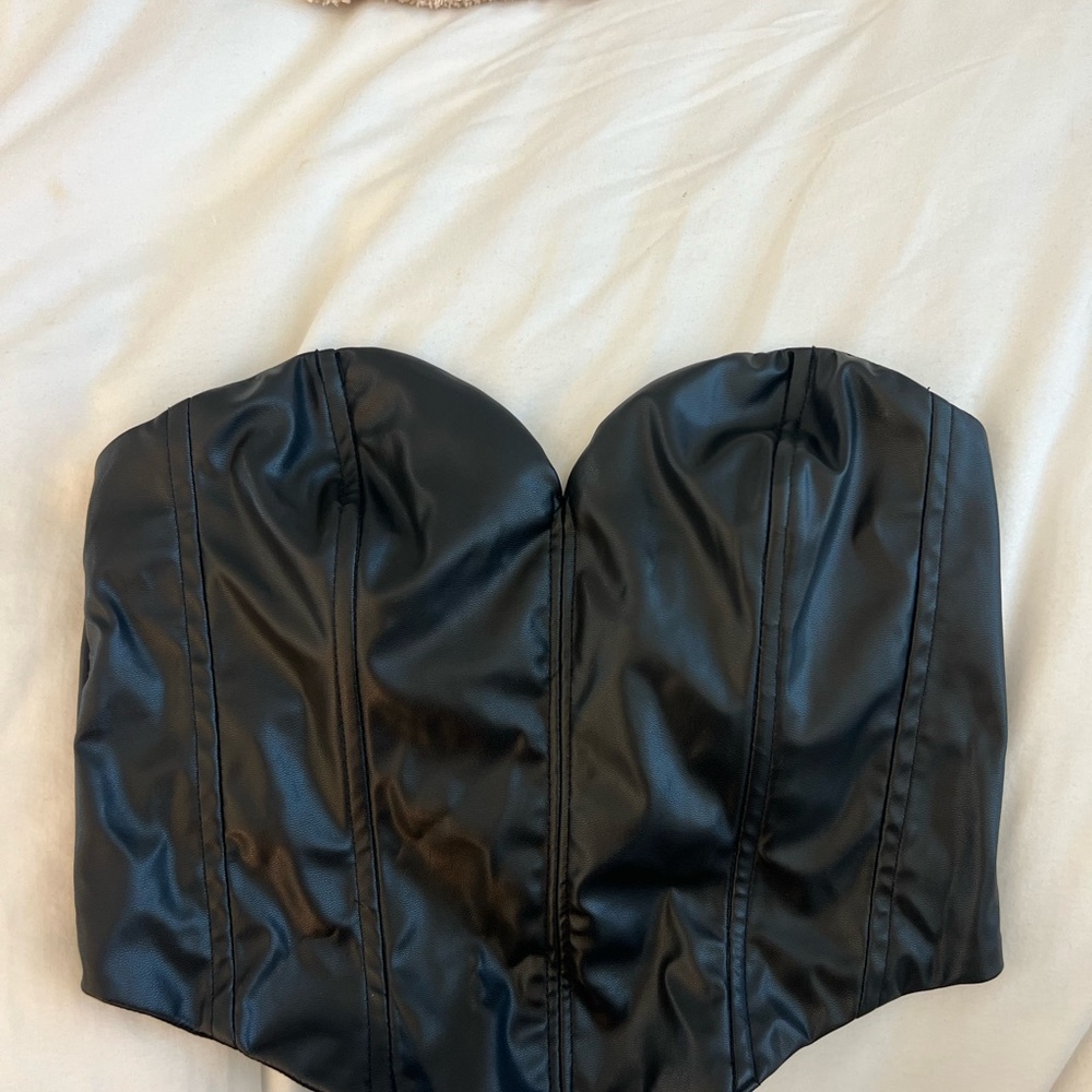 Black Faux Leather Bustier Top